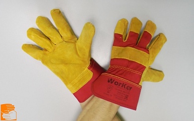 Перчатки спилковые комбинированные "WORKER" ЛЮКС по оптовым ценам в Москве от производителя, с доставкой