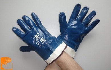 Перчатки х/б с полным нитриловым покрытием с начесом манжет крага (двойное покрытие) ТТ р.11 по оптовым ценам в Москве от производителя, с доставкой